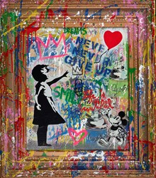 Balloon Girl by Mr. Brainwash - Stretched Canvas with Vandalised Frame sized 29x33 inches. Available from Whitewall Galleries